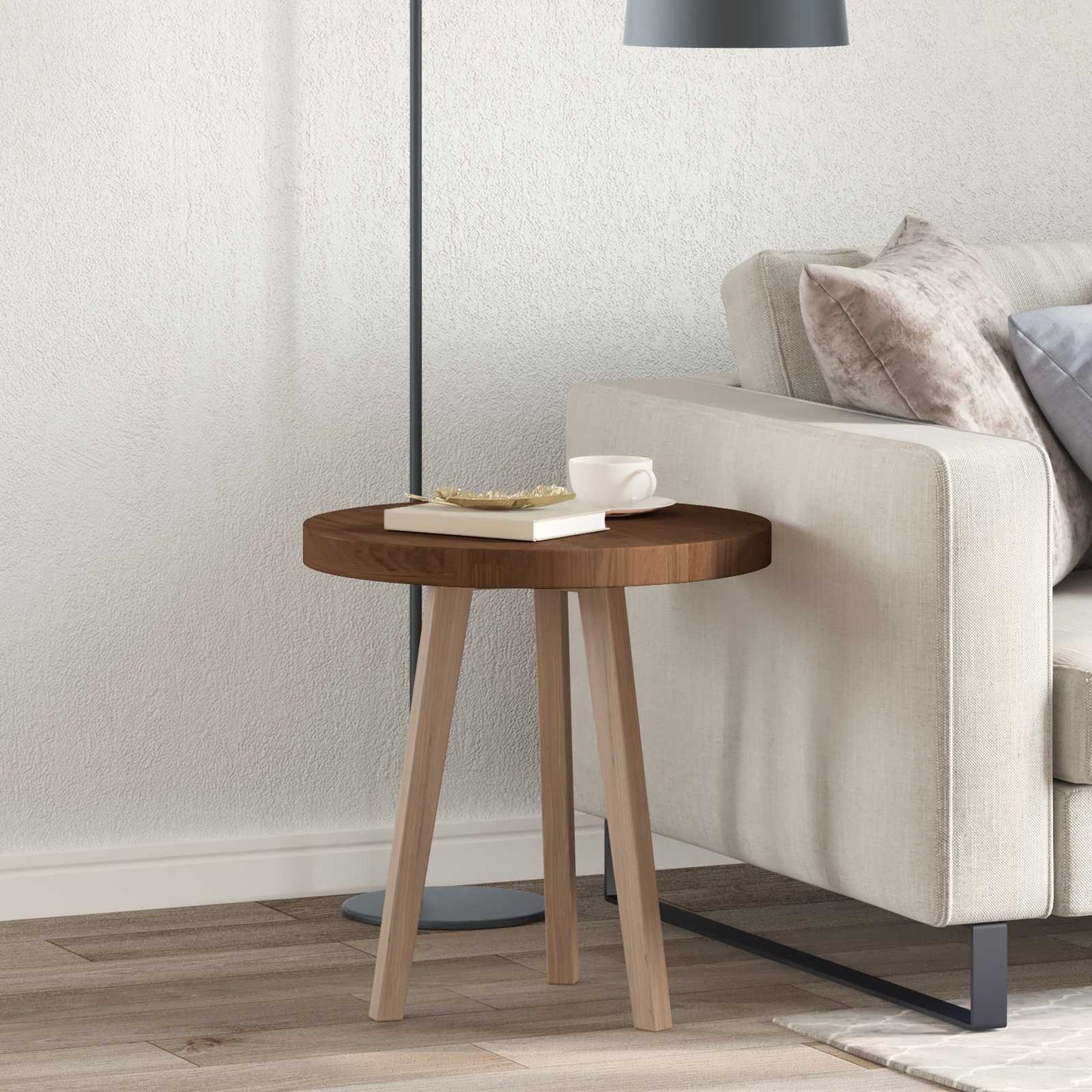 Tischplatte Ø 50 x 4 cm Rund Massivholz Eiche Dunkelbraun
