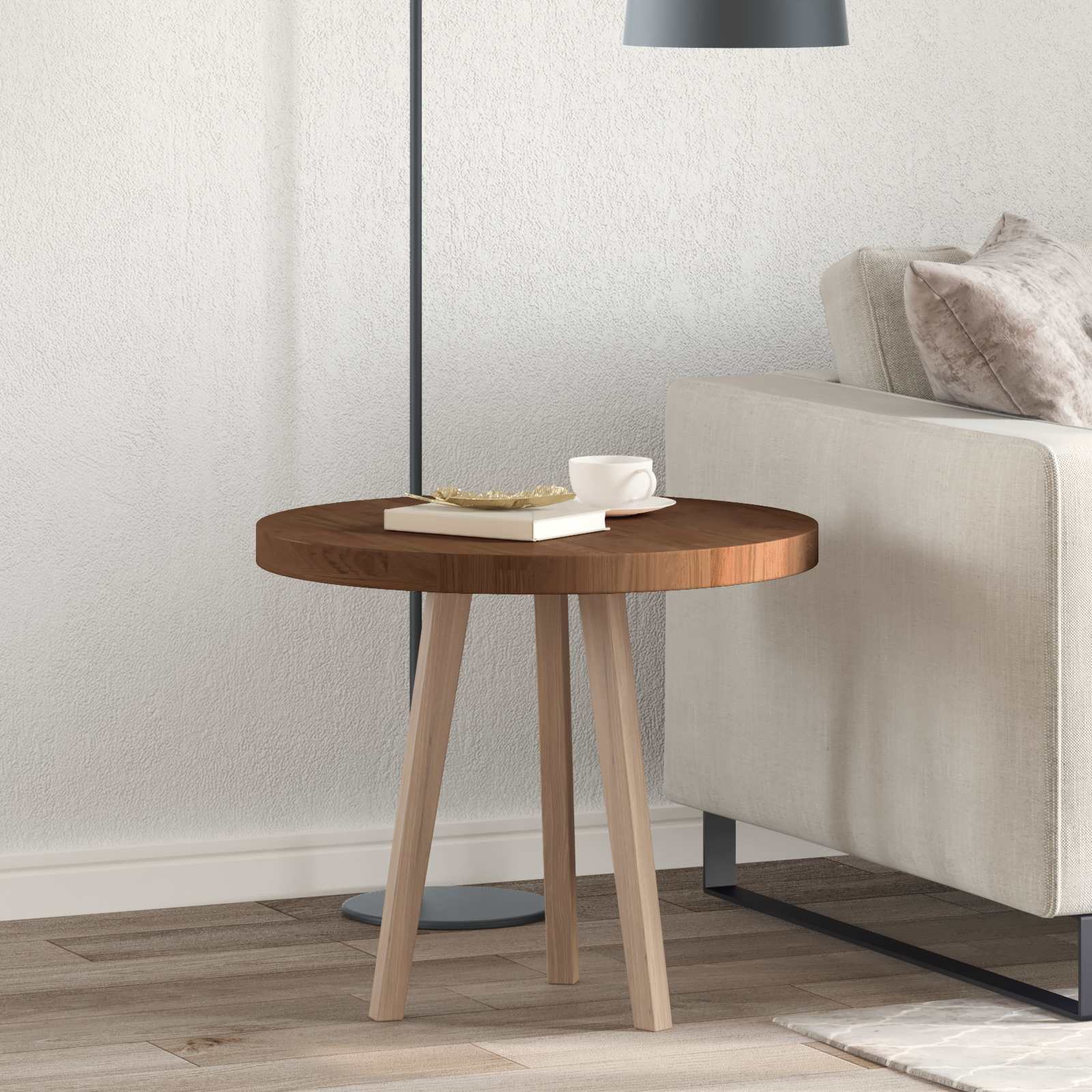 Tischplatte Ø 60 x 4 cm Rund Massivholz Eiche Dunkelbraun