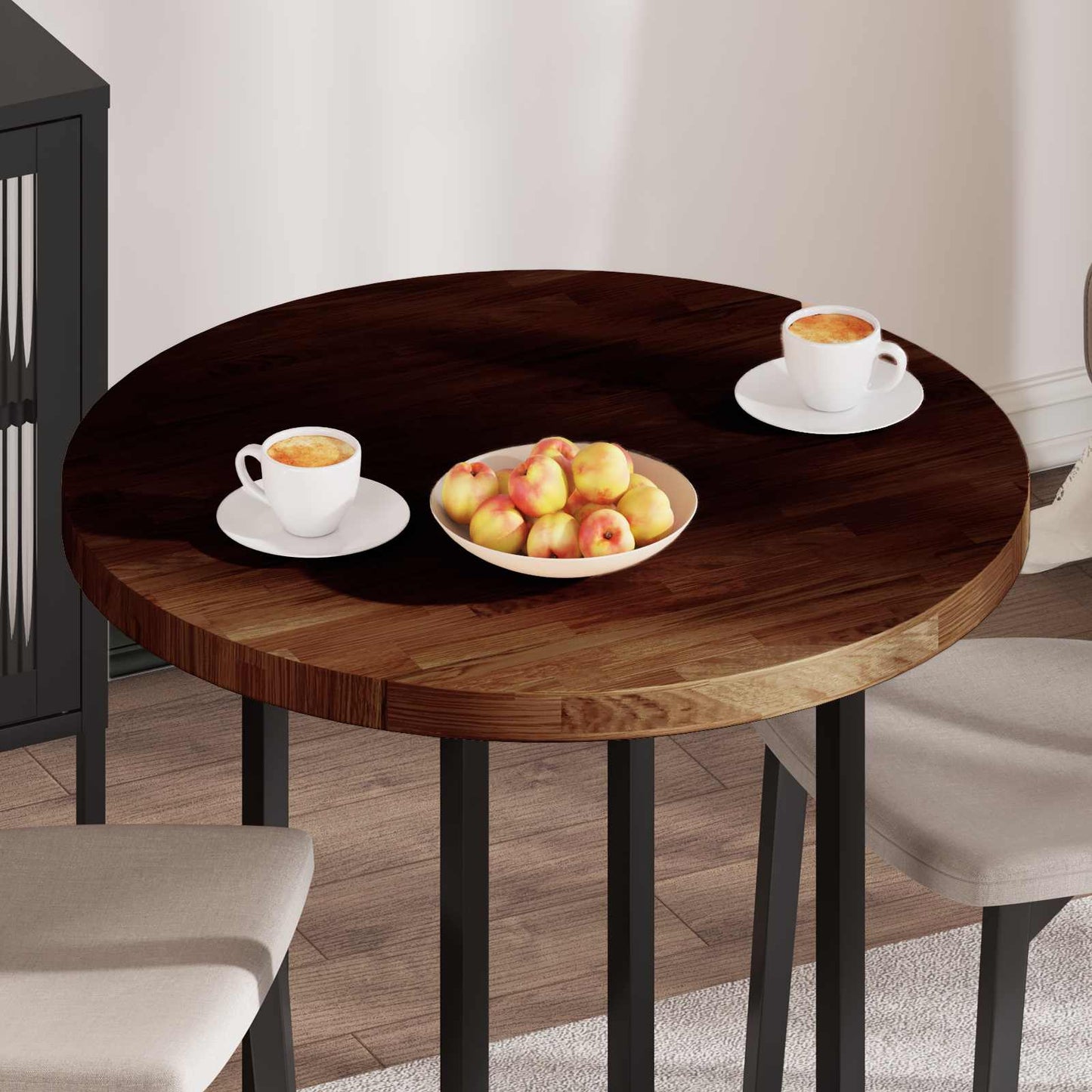 Tischplatte Ø 80 x 4 cm Rund Massivholz Eiche Dunkelbraun