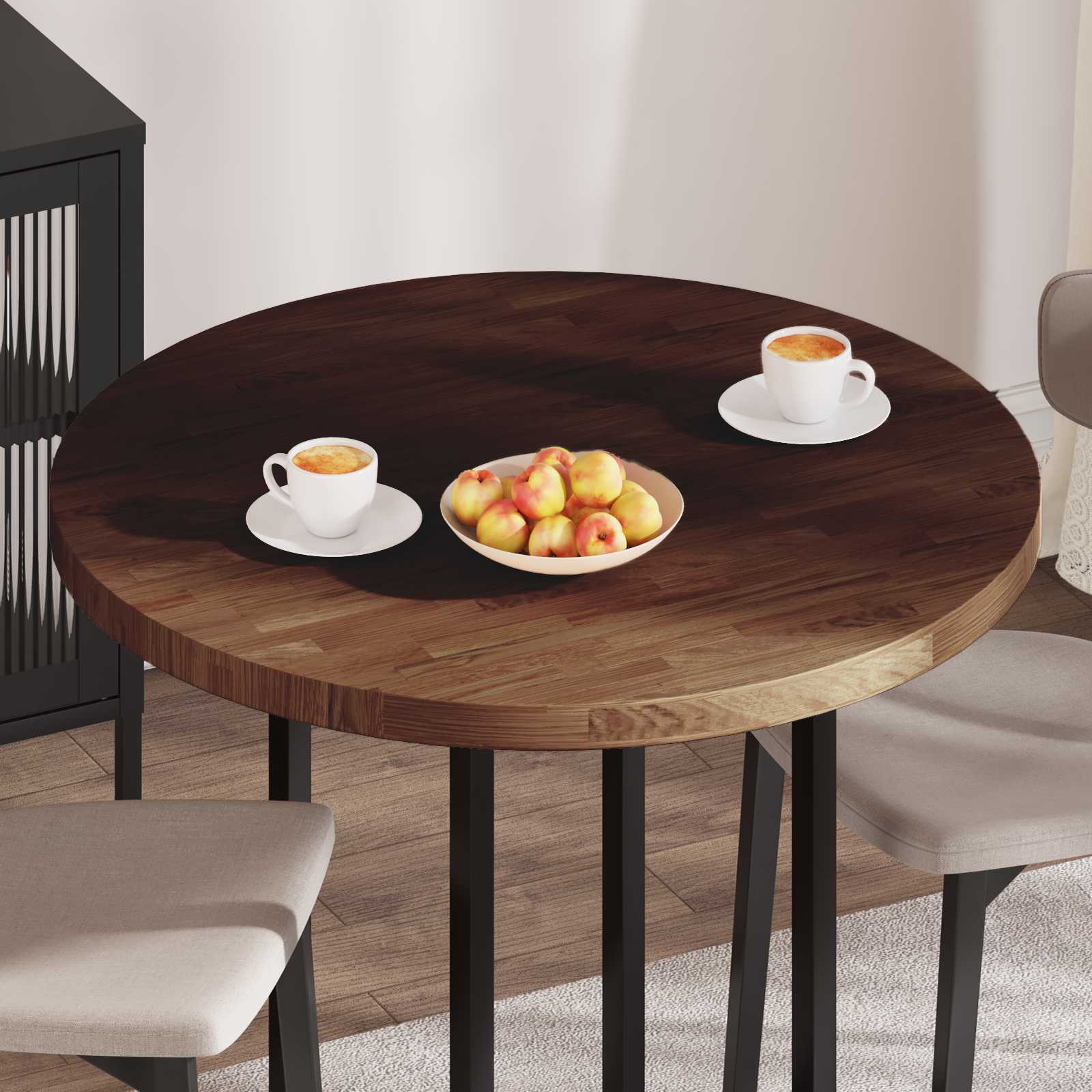 Tischplatte Ø 90 x 4 cm Rund Massivholz Eiche Dunkelbraun