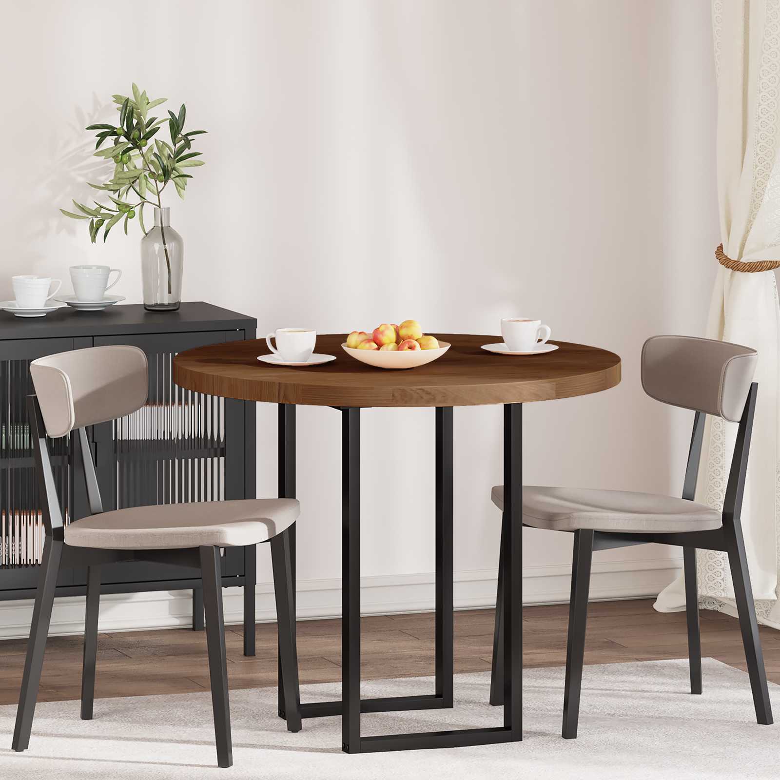 Tischplatte Ø 90 x 4 cm Rund Massivholz Eiche Dunkelbraun