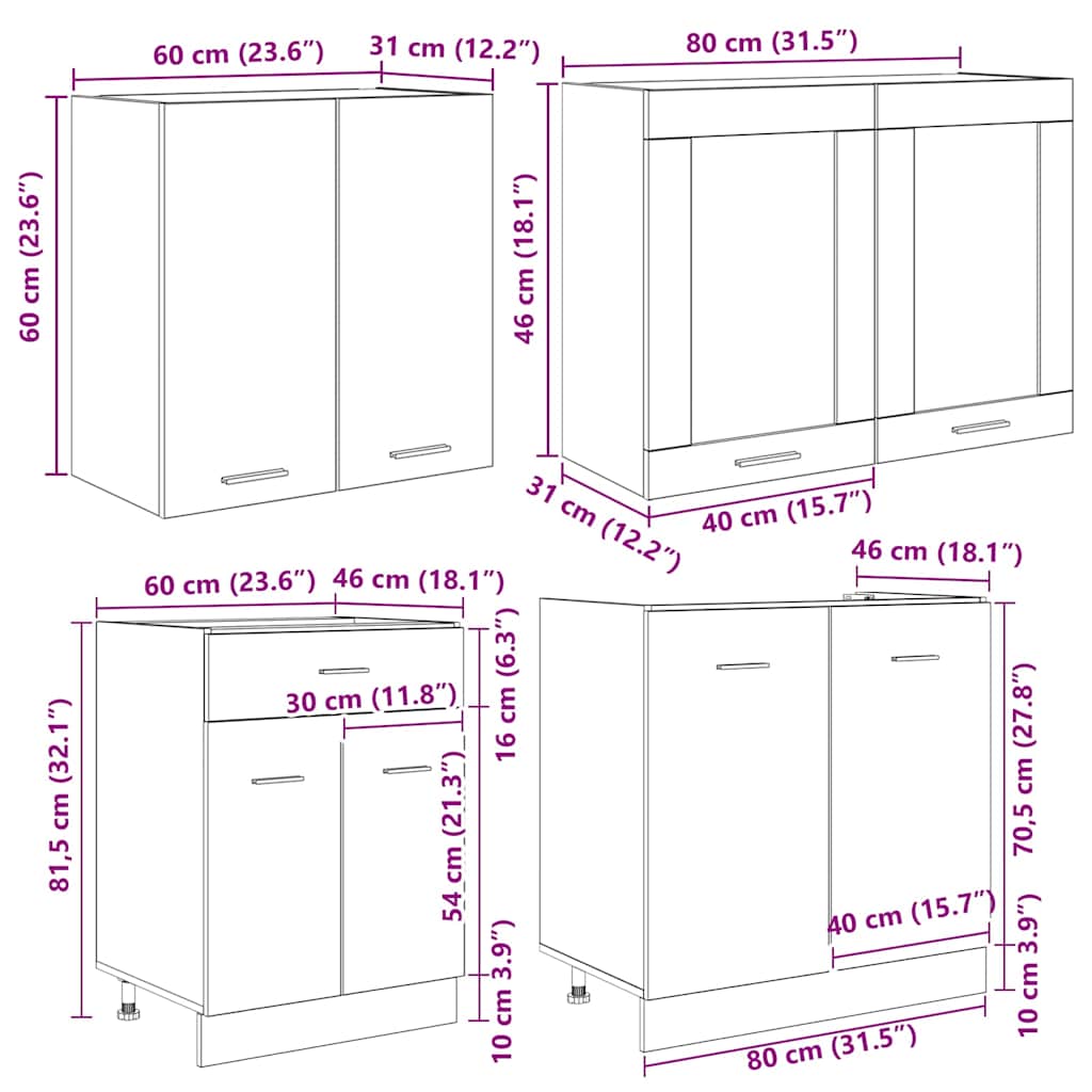 Kücheneinheit Lyon 4 pcs Grau Sonoma Holzwerkstoff