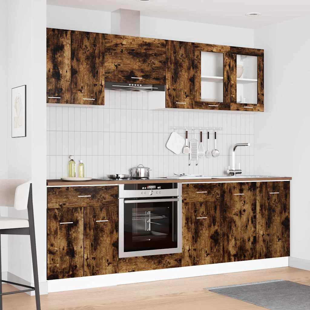 Kücheneinheit Lyon 8 stk. Räuchereiche Holzwerkstoff