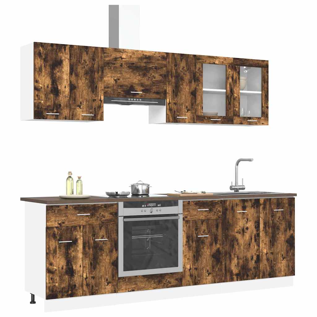 Kücheneinheit Lyon 8 stk. Räuchereiche Holzwerkstoff