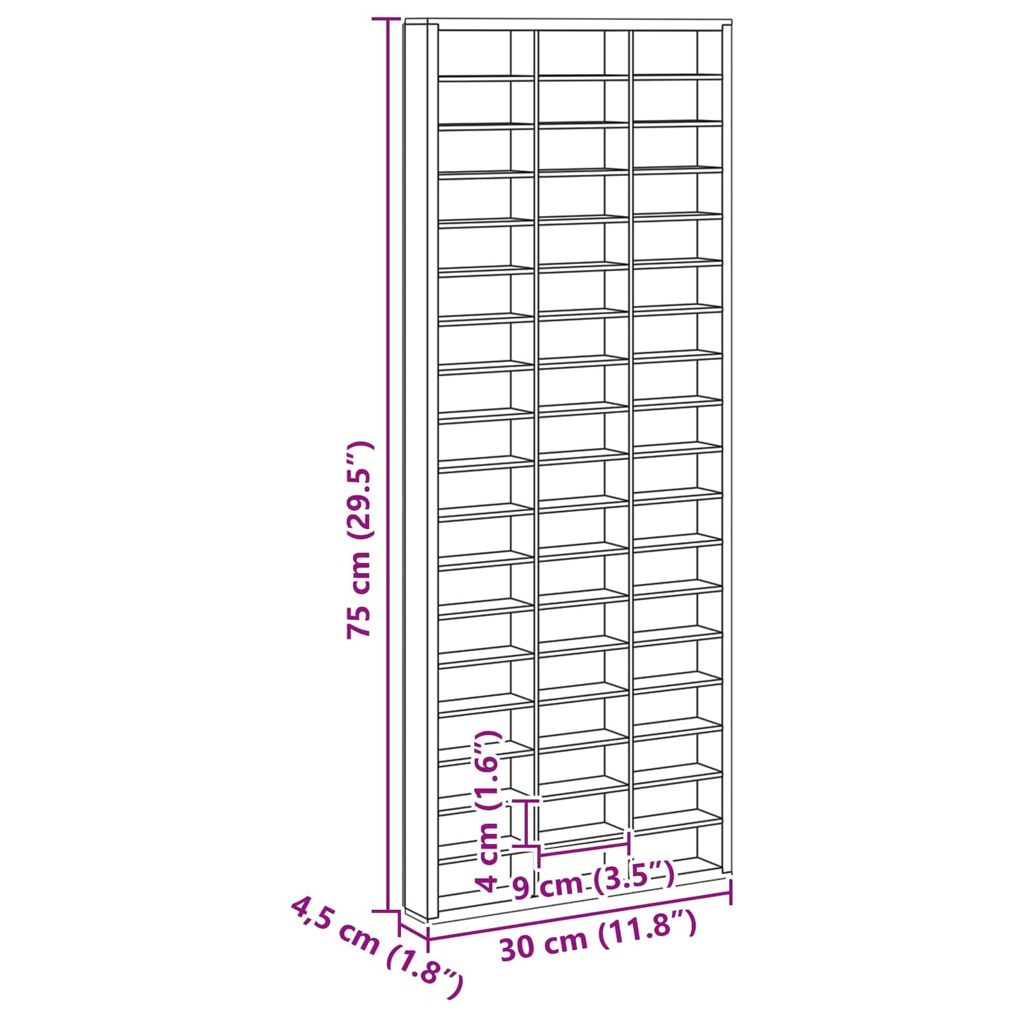 Wanddisplay-Case Wandhalterung Beige 30 x 4,5 x 75 cm