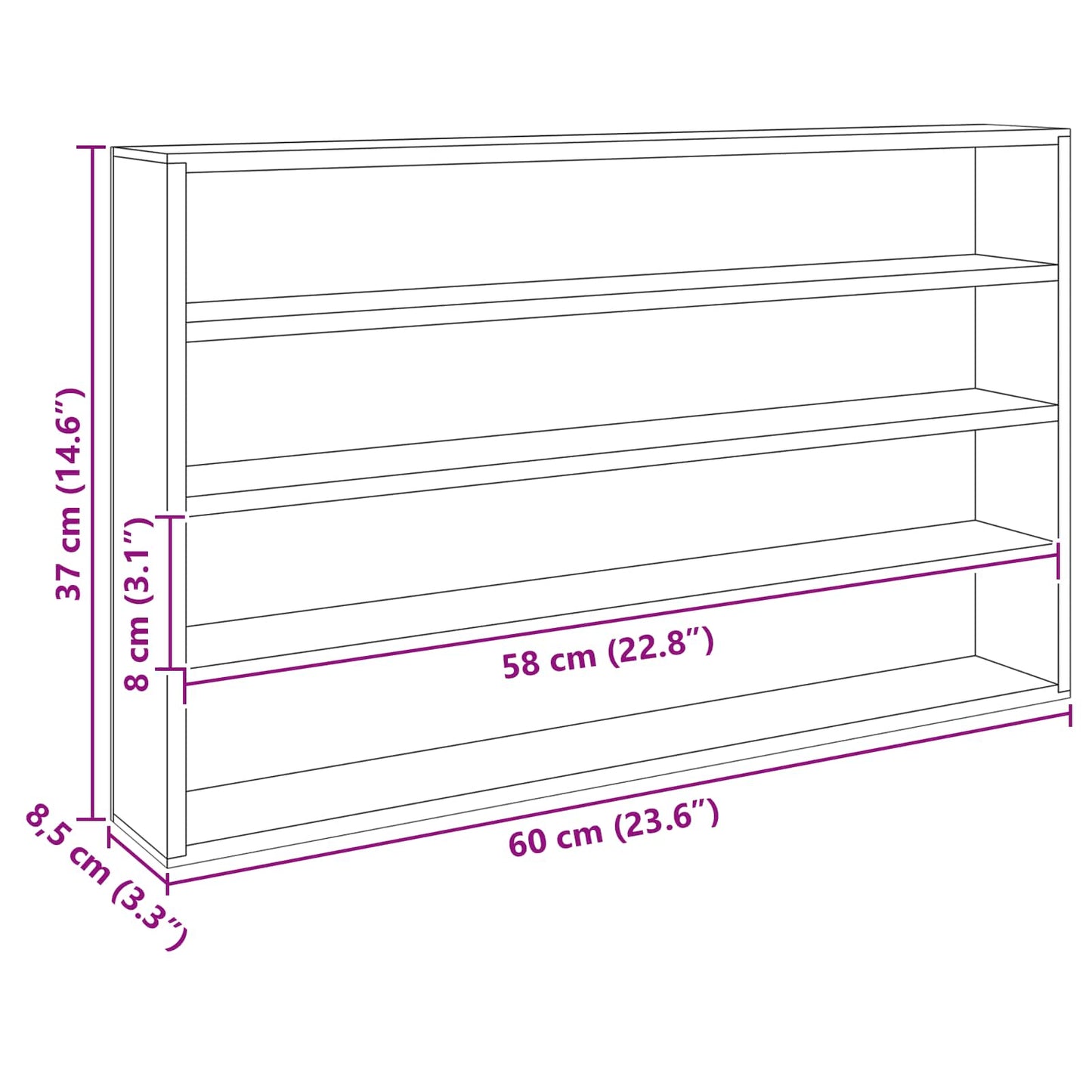 Wanddisplay-Case Wandhalterung Beige 60 x 8,5 x 37 cm