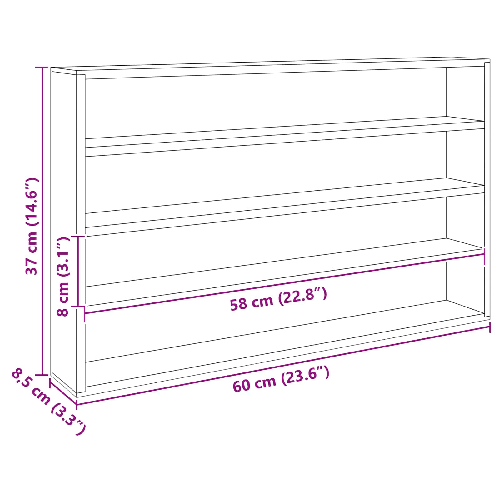 Wanddisplay-Case Wandhalterung Beige 60 x 8,5 x 37 cm