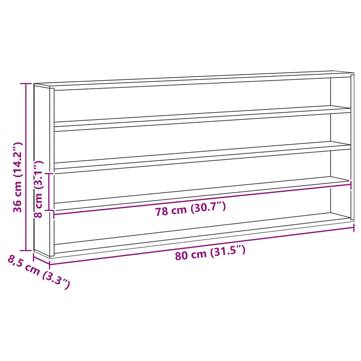 Wanddisplay-Case Wandhalterung Beige 80 x 8,5 x 36 cm