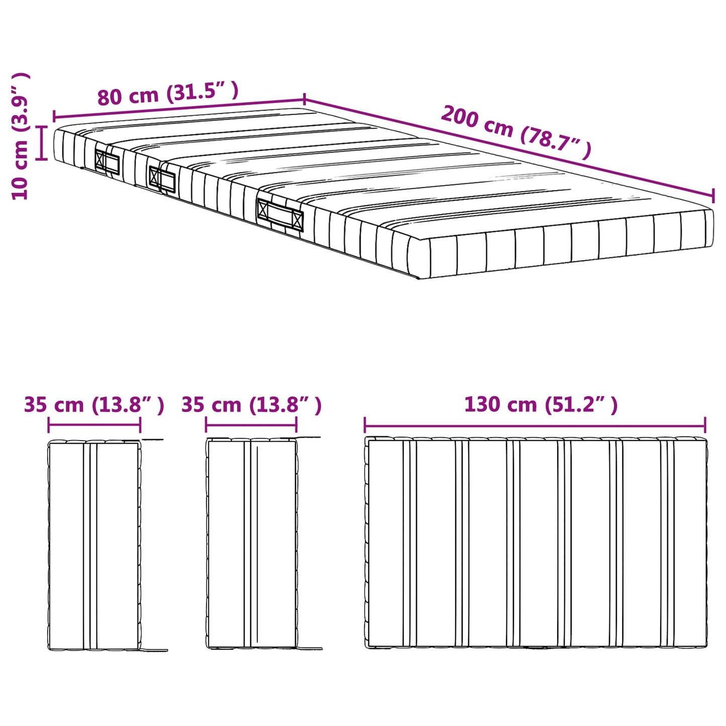 Erweiterbare Schaumstoffmatratze 80 x 200 cm Weiß