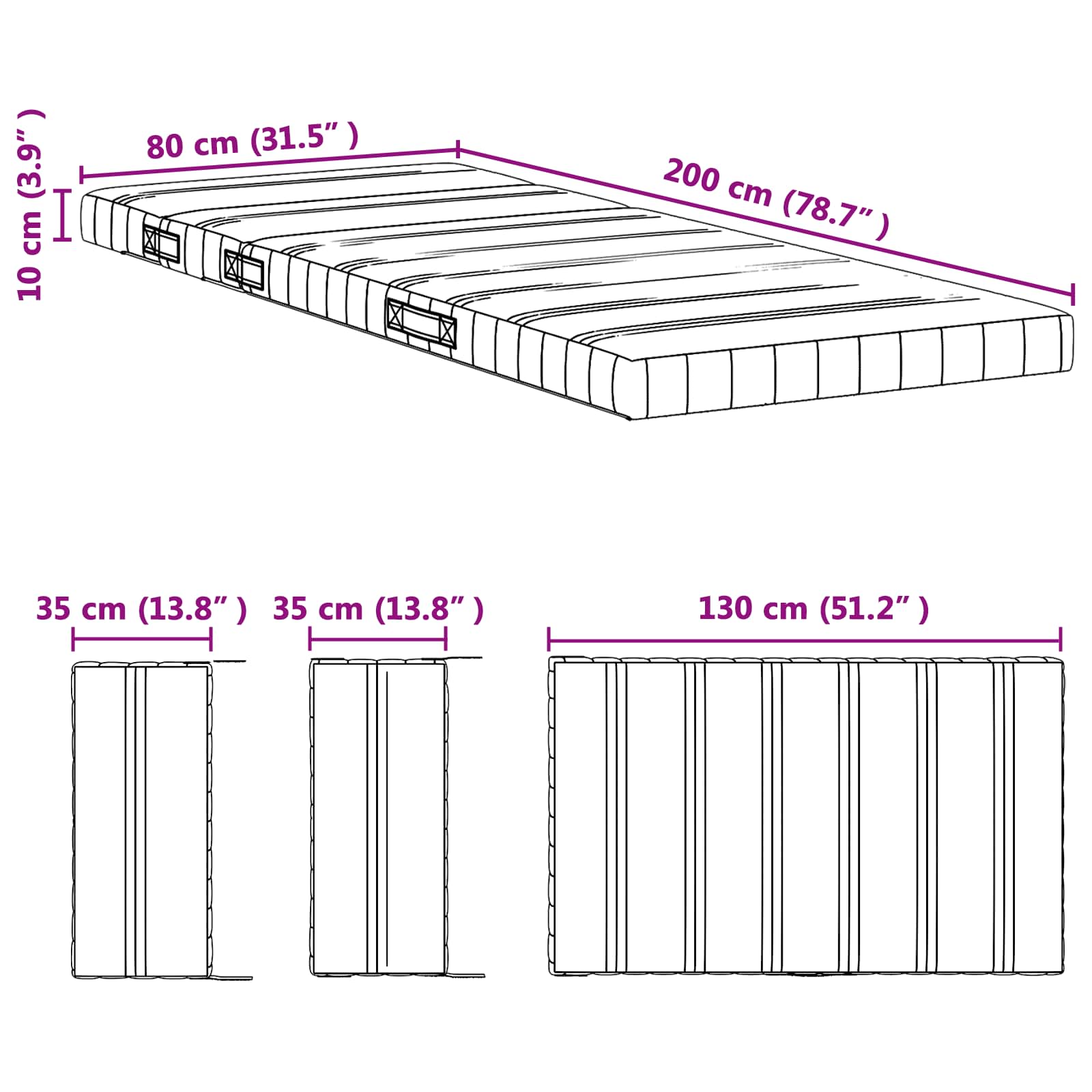 Erweiterbare Schaumstoffmatratze 80 x 200 cm Weiß