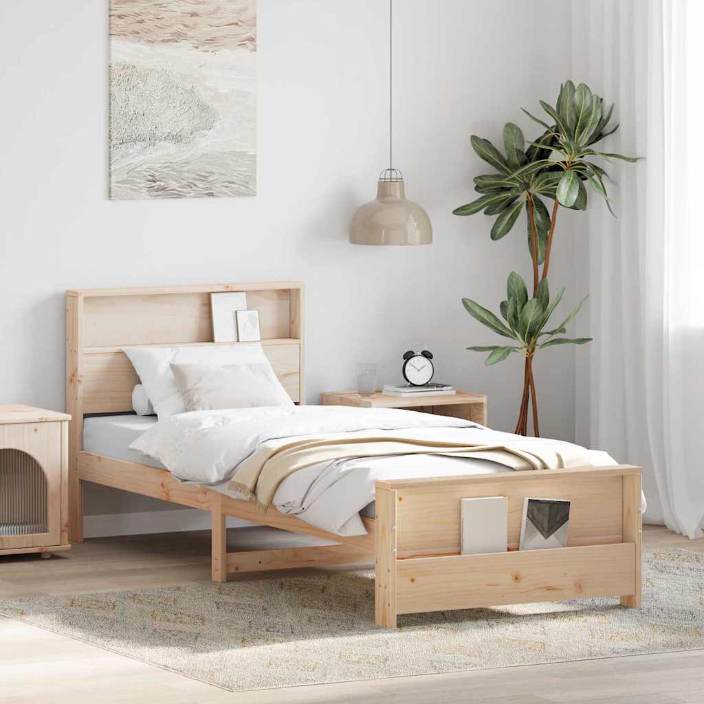 Bettrahmen mit Regal Braun 90 x 200 cm Massives Kiefernholz