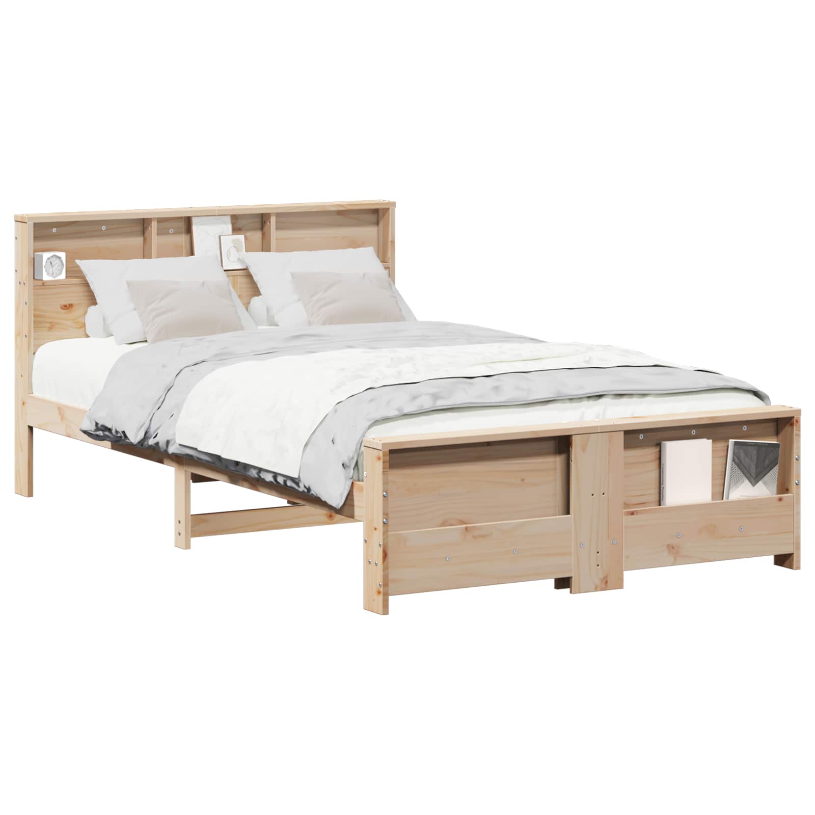 Bettrahmen mit Regal Braun 140 x 190 cm Massives Kiefernholz