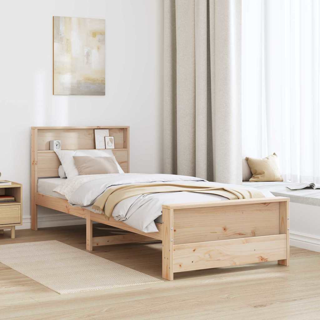 Bettrahmen mit Regal Braun 90 x 190 cm Massives Kiefernholz