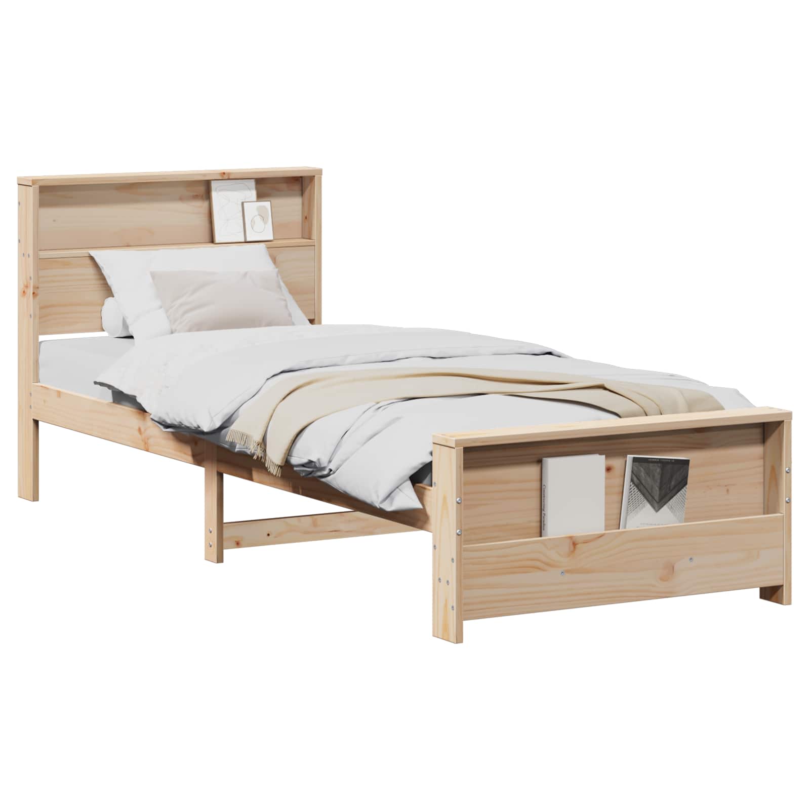Bettrahmen mit Regal Braun 90 x 190 cm Massives Kiefernholz