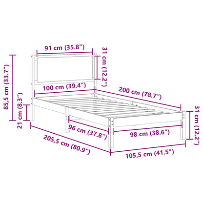 Bettrahmen Dunkelgrau 100 x 200 cm Massives Kiefernholz