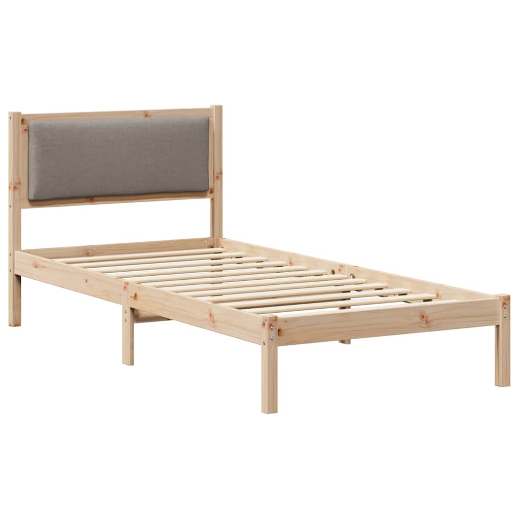 Bettrahmen mit Kopfteil Taupe 90 x 200 cm Massives Kiefernholz