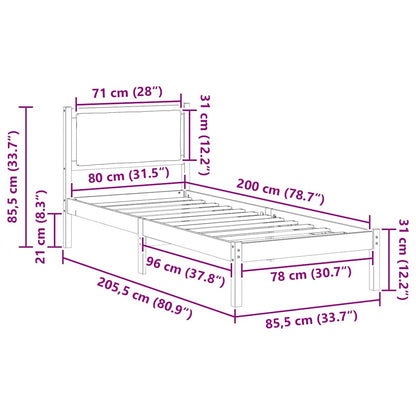 Bettrahmen Dunkelgrau 80 x 200 cm Massives Kiefernholz