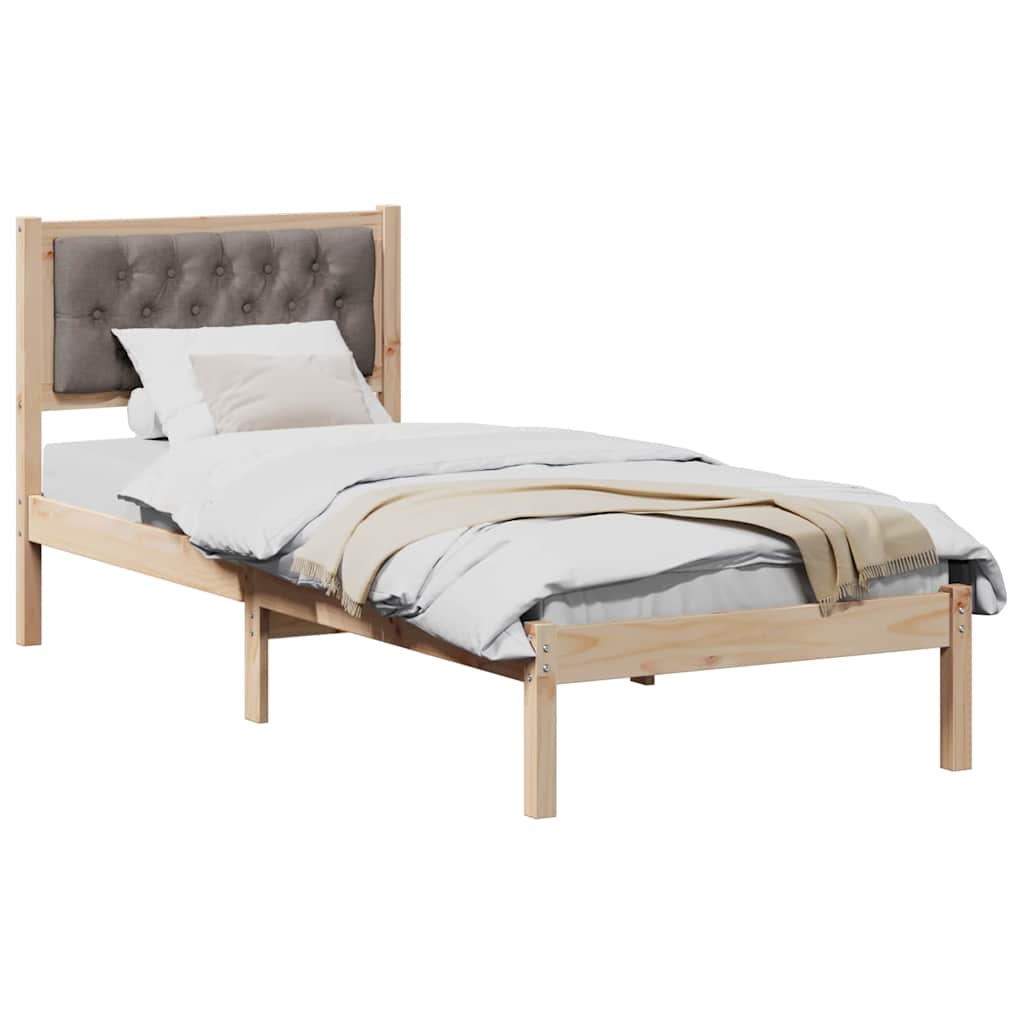 Bettrahmen mit Kopfteil Taupe 90 x 200 cm Massives Kiefernholz