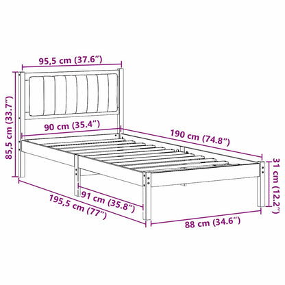 Bettgestell mit gepolstertem Kopfteil Dunkelgrau 90 x 190 cm