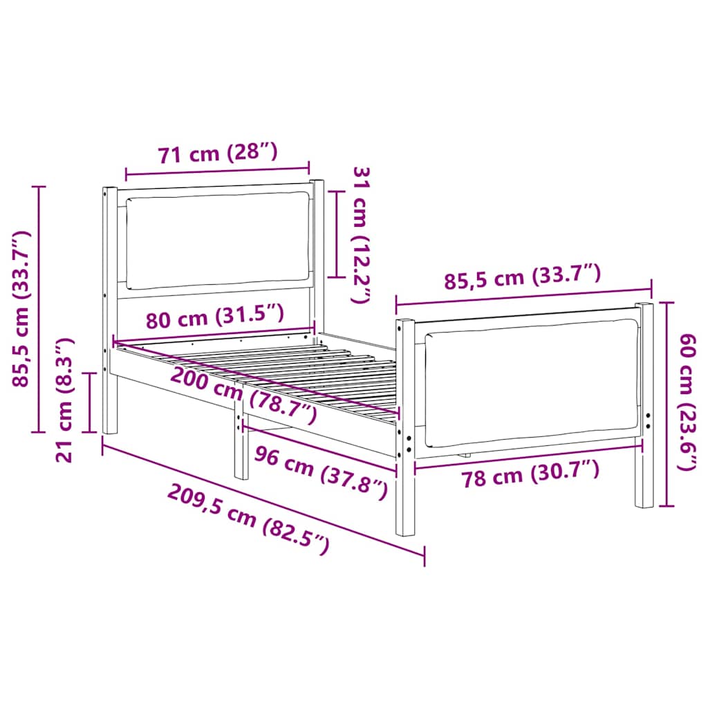 Bettrahmen mit Kopfteil Dunkelgrau 80 x 200 cm Stoff