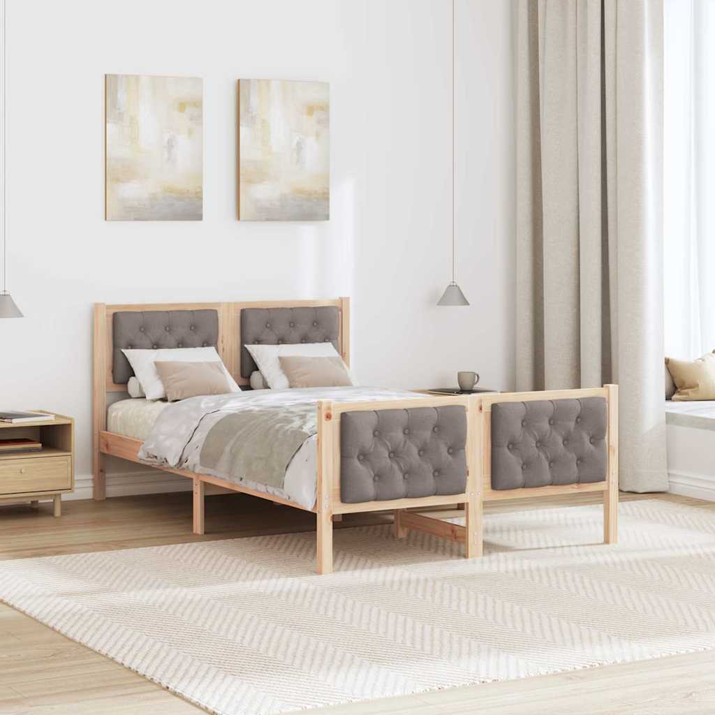 Bettrahmen mit Kopfteil Taupe 135 x 190 cm Massives Kiefernholz