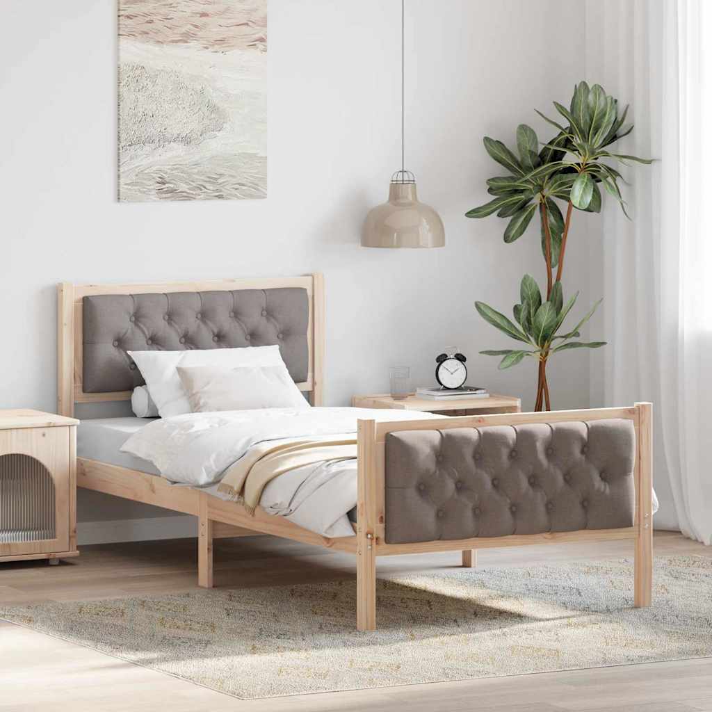Bettrahmen mit Kopfteil Taupe 90 x 200 cm Massives Kiefernholz