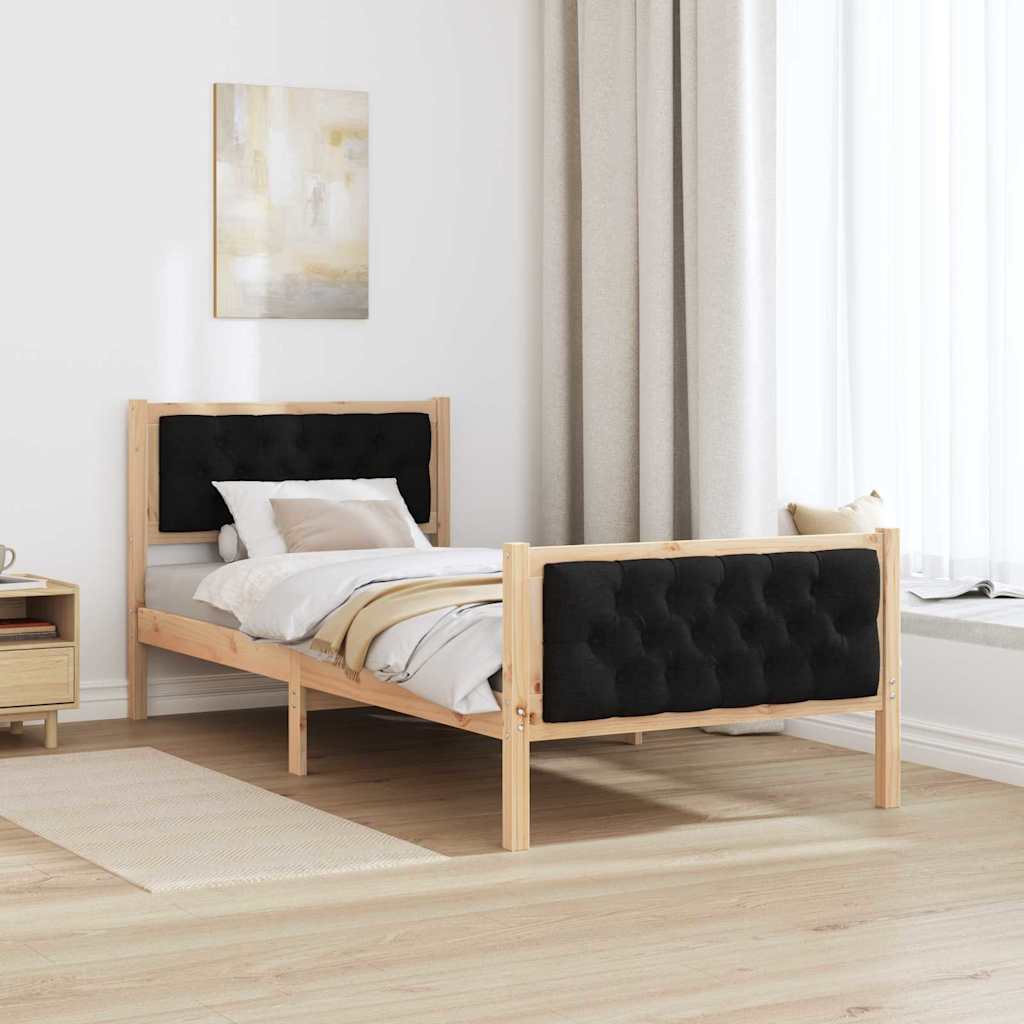 Bettrahmen Schwarz 90 x 190 cm Massives Kiefernholz