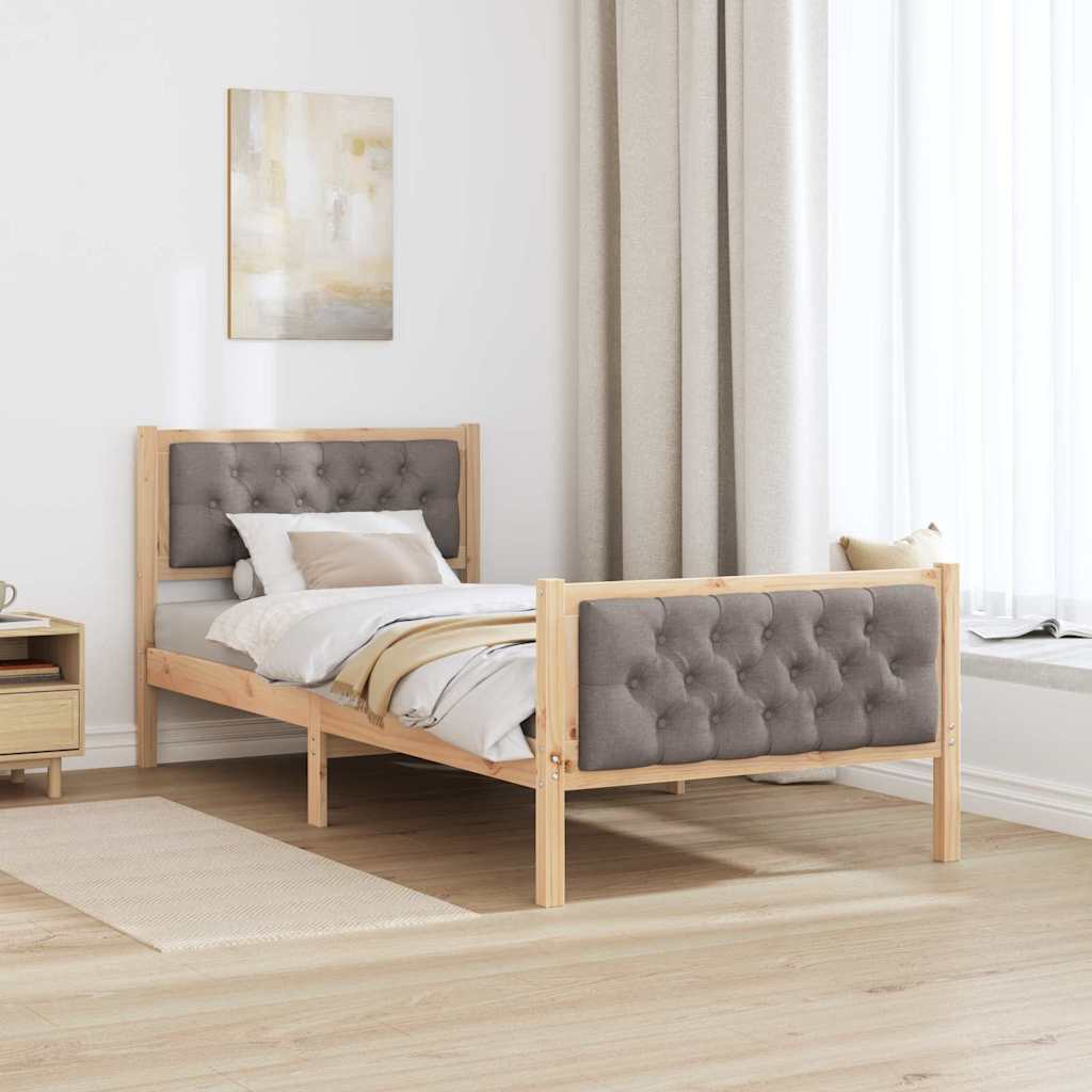 Bettrahmen mit Kopfteil Taupe 90 x 190 cm Massives Kiefernholz
