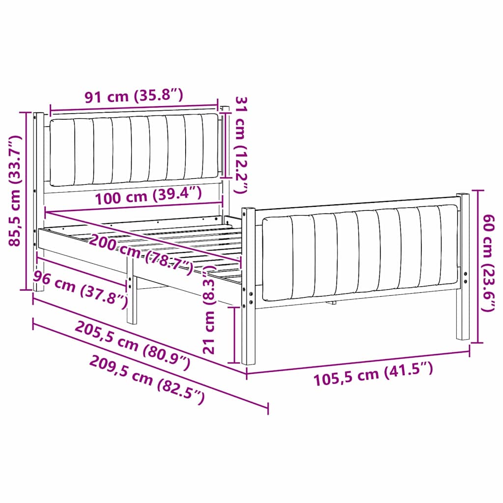 Bettgestell Braun und Schwarz 100 x 200 cm Massivholz Kiefer