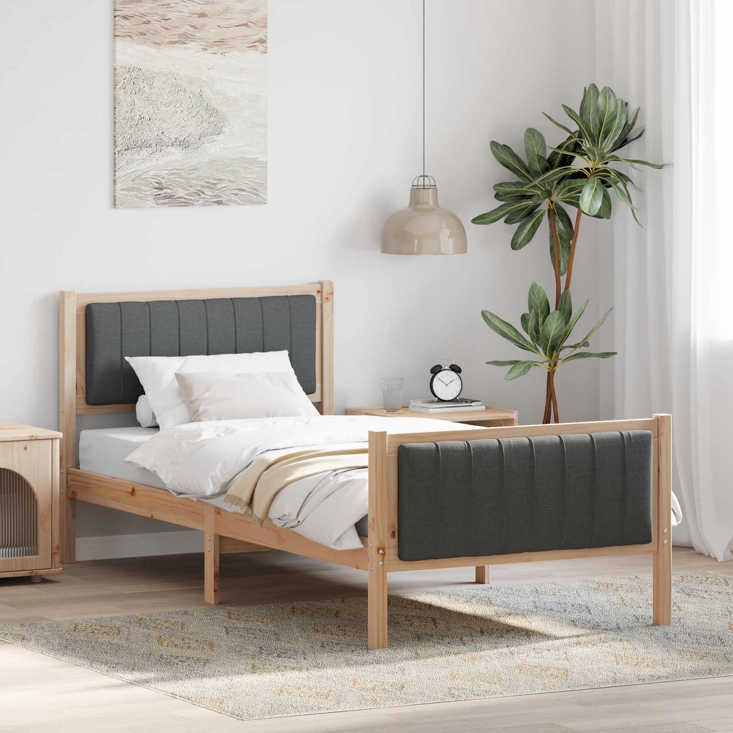 Bettgestell Braun und Dunkelgrau 90 x 200 cm Massivholz Kiefer