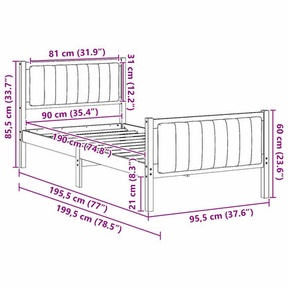 Bettgestell Braun und Dunkelgrau 90 x 190 cm Massivholz Kiefer