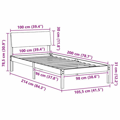 Bettgestell Braun und Dunkelgrau 100 x 200 cm Massivholz Kiefer