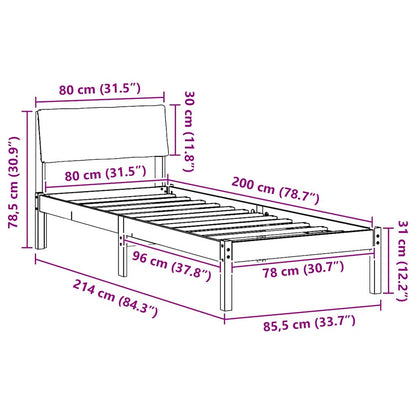 Bettgestell Braun und hellgrau 80 x 200 cm Massivholz Kiefer
