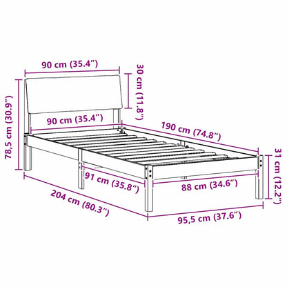 Bettgestell Braun und Taupe 90 x 190 cm Massivholz Kiefer