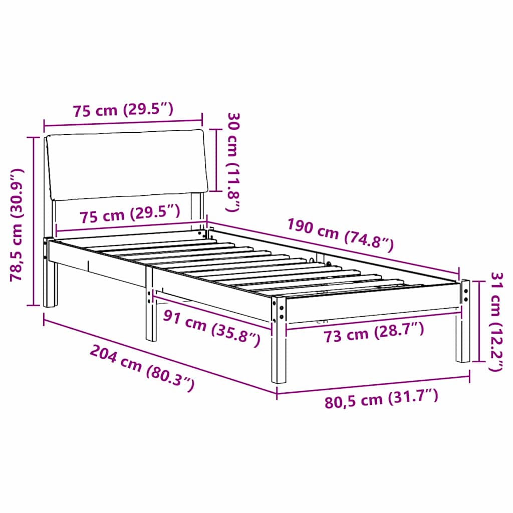 Bettgestell Braun und Schwarz 75 x 190 cm Massivholz Kiefer