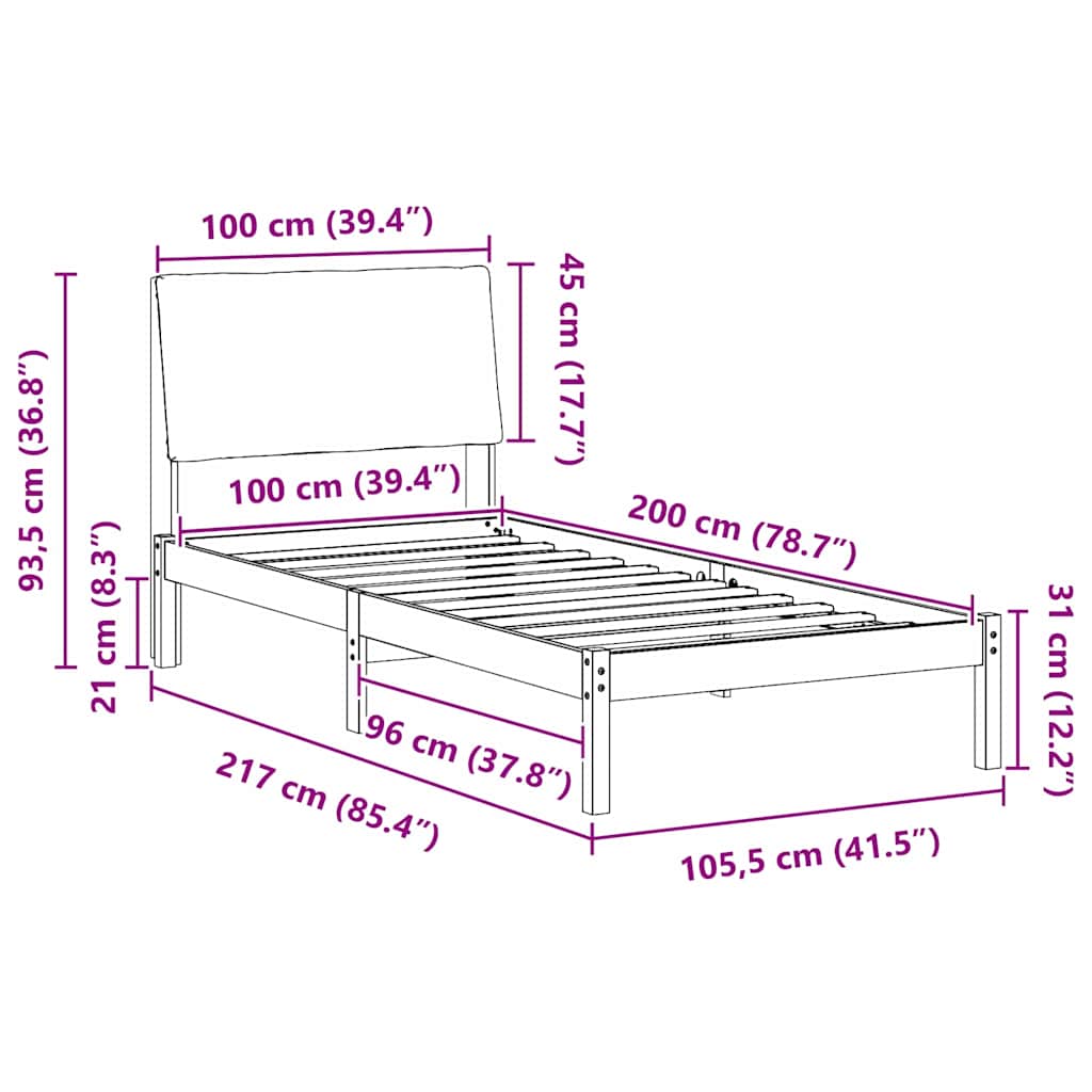Bettgestell Braun und Dunkelgrau 100 x 200 cm Massivholz Kiefer