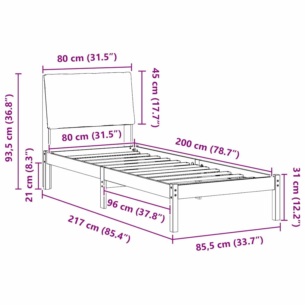Bettgestell Braun und Schwarz 80 x 200 cm Massivholz Kiefer