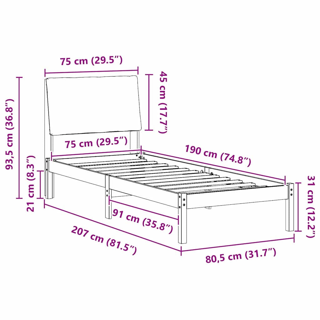 Bettgestell Braun und Taupe 75 x 190 cm Massivholz Kiefer
