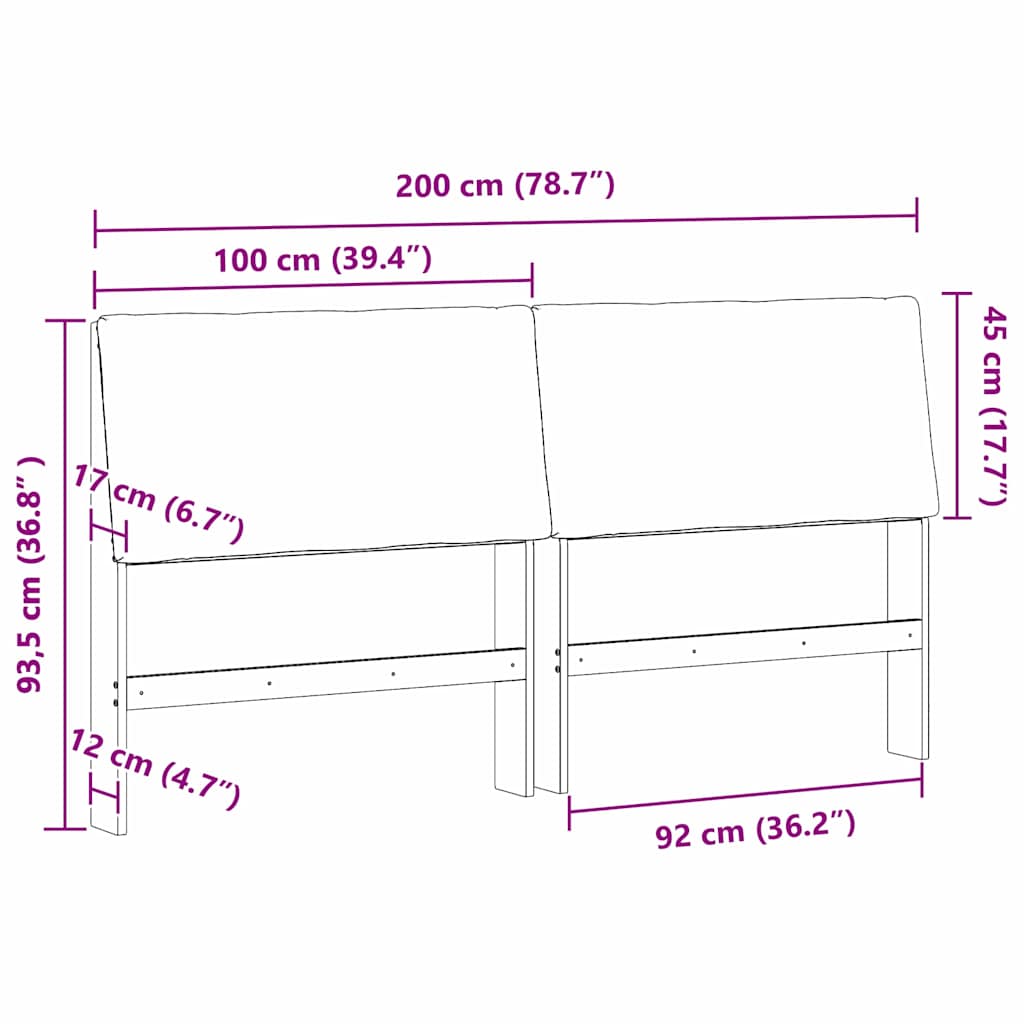 Gepolstertes Kopfteil Dunkelgrau 200 cm Massives Kiefernholz