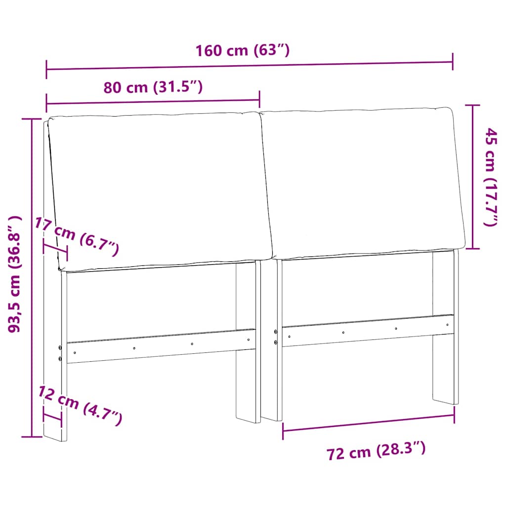Gepolstertes Kopfteil Dunkelgrau 160 cm Massives Kiefernholz