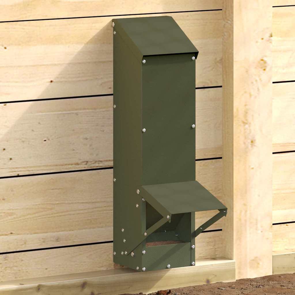 Hühnerfütterer Olive Grün 13 x 12 x 51 cm Kaltgewalzter Stahl