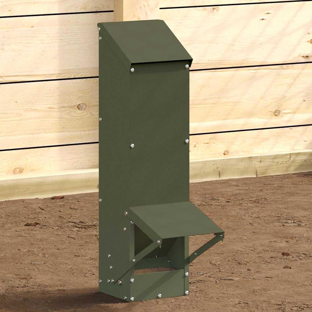 Hühnerfütterer Olive Grün 13 x 12 x 51 cm Kaltgewalzter Stahl
