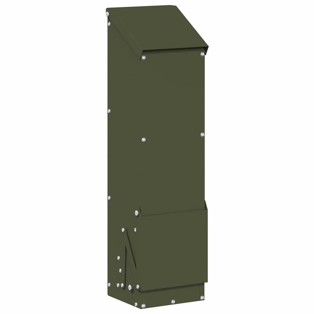 Hühnerfütterer Olive Grün 13 x 12 x 51 cm Kaltgewalzter Stahl