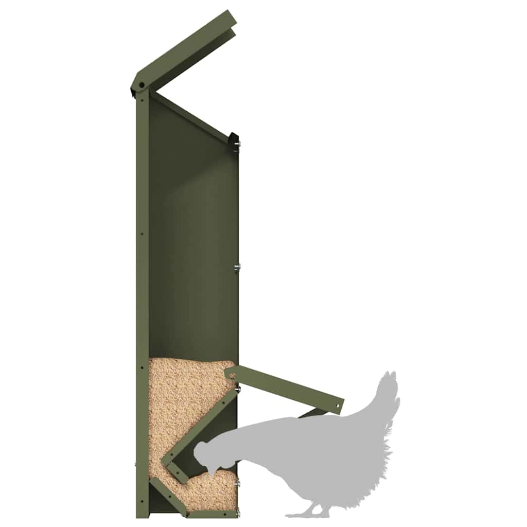 Hühnerfütterer Olive Grün 13 x 12 x 51 cm Kaltgewalzter Stahl