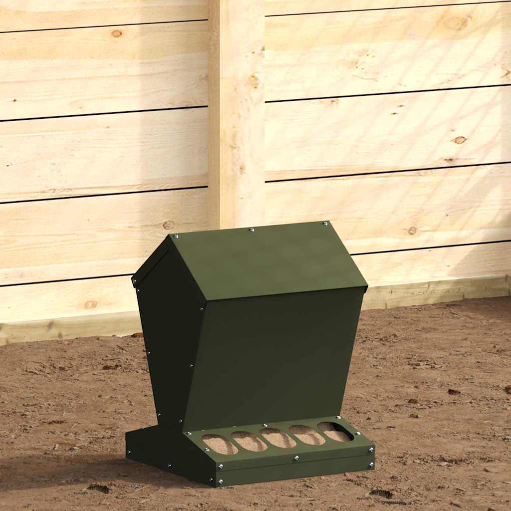 Hühnerfütterer Olive Grün 30 x 30 x 39 cm Kaltgewalzter Stahl