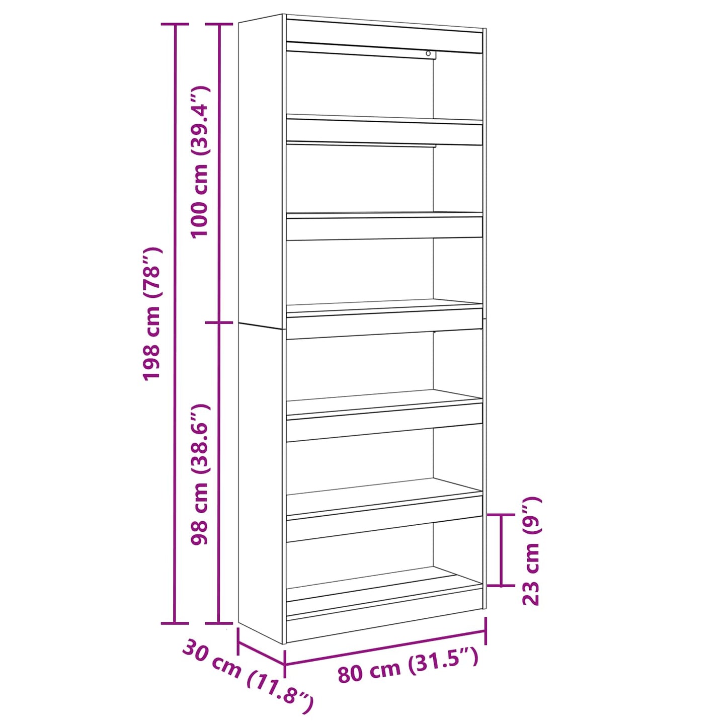 Bücherregal Graues Sonoma 80 x 30 x 198 cm Holzwerkstoff