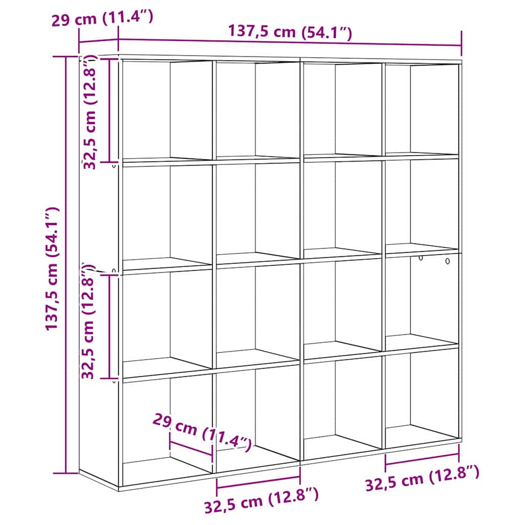 Bücherregal Schwarz Eichen-Optik 137,5 x 29 x 137,5 cm