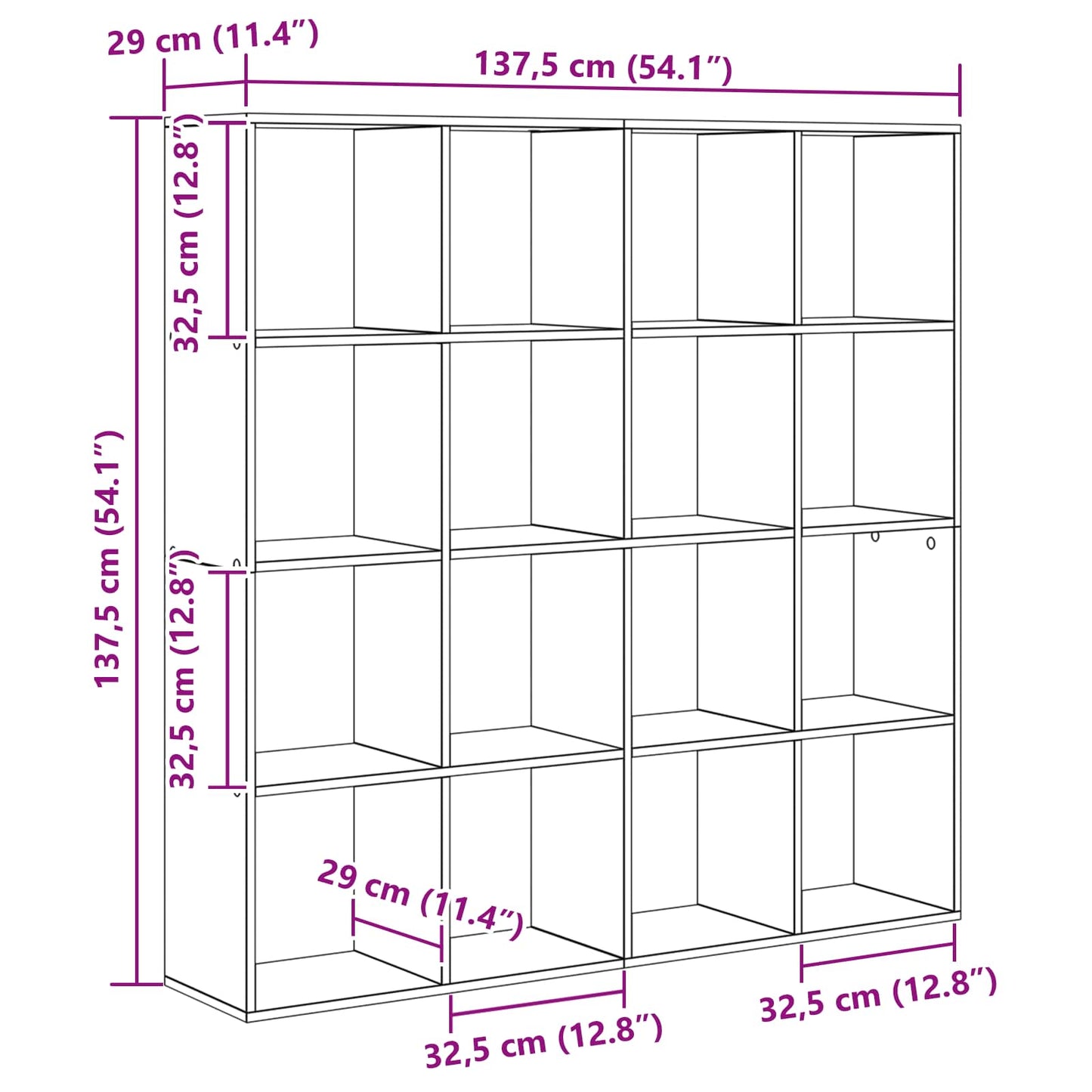 Bücherregal Schwarz Eichen-Optik 137,5 x 29 x 137,5 cm