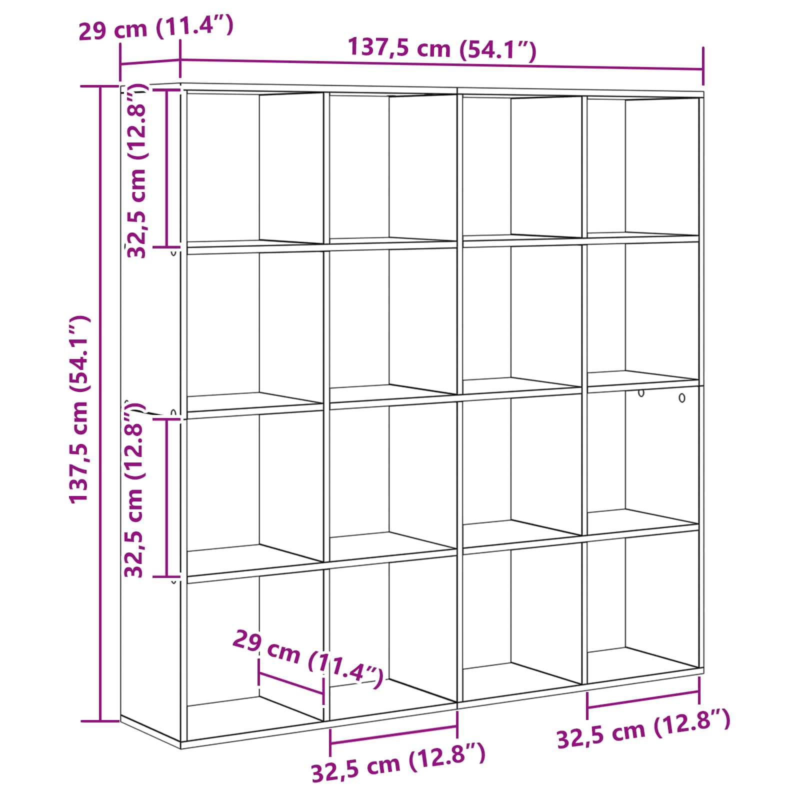 Bücherregal Schwarz Eichen-Optik 137,5 x 29 x 137,5 cm