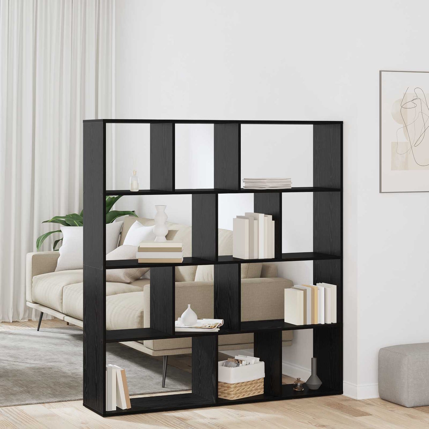 Bücherregal Schwarz Eichen-Optik 132 x 29 x 141,5 cm